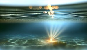 Bodový zdroj světla je ponořen 80 cm pod hladinou vody